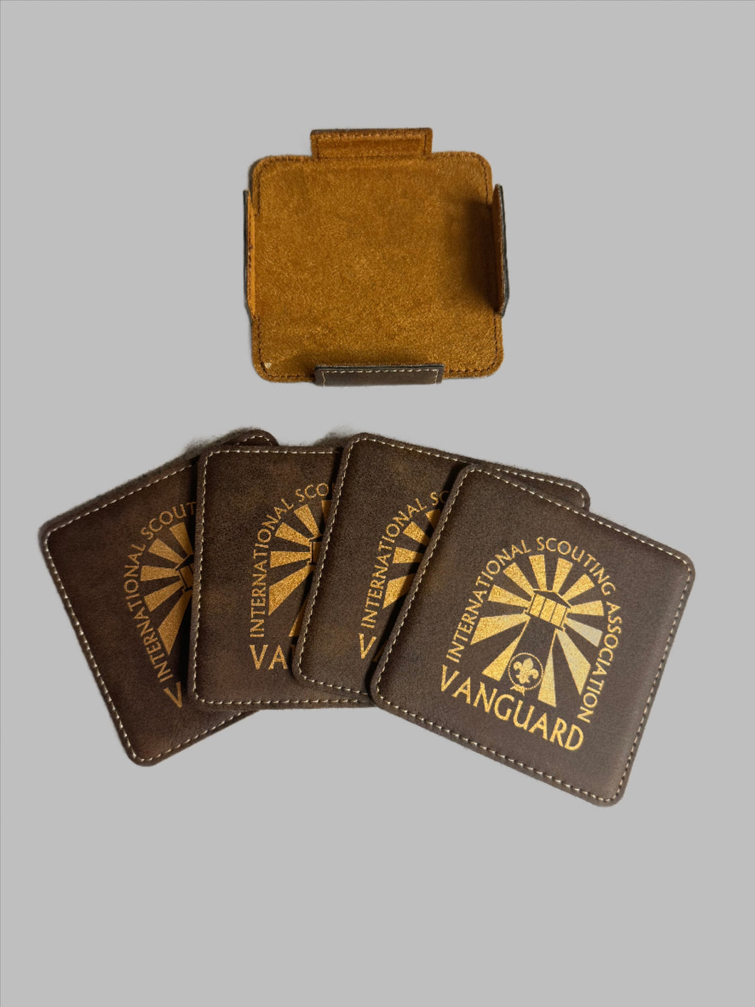 Set of 4 Leather Coasters with logo of Vanguard International Scouting Association